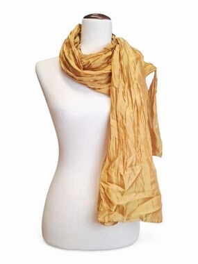 Eileen Fisher Women's Gold Crinkle Silk Scarf  19" X 84"
